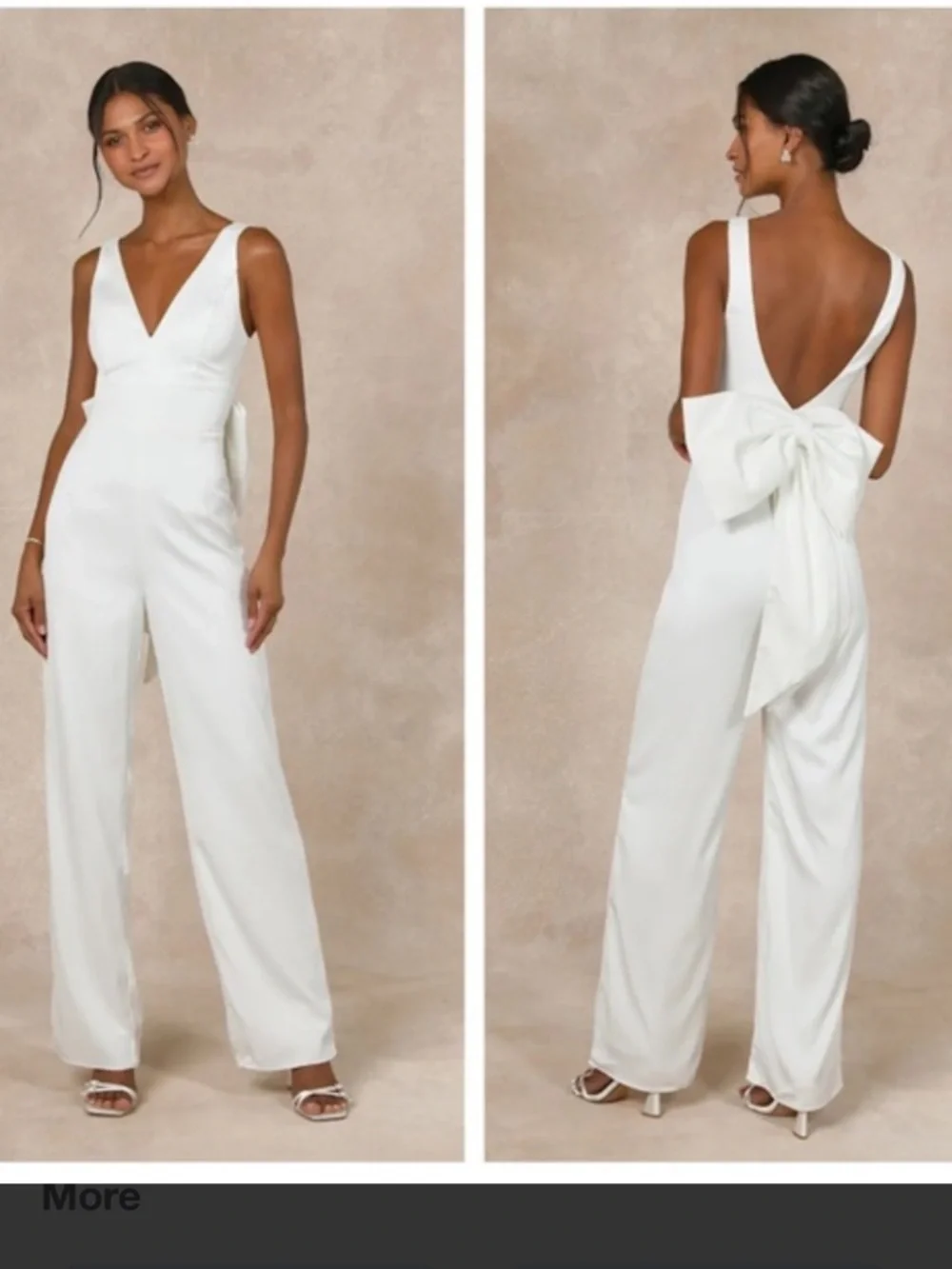 Lulu's White V-Neck Jumpsuit with Back Bow - Picture 1 of 13